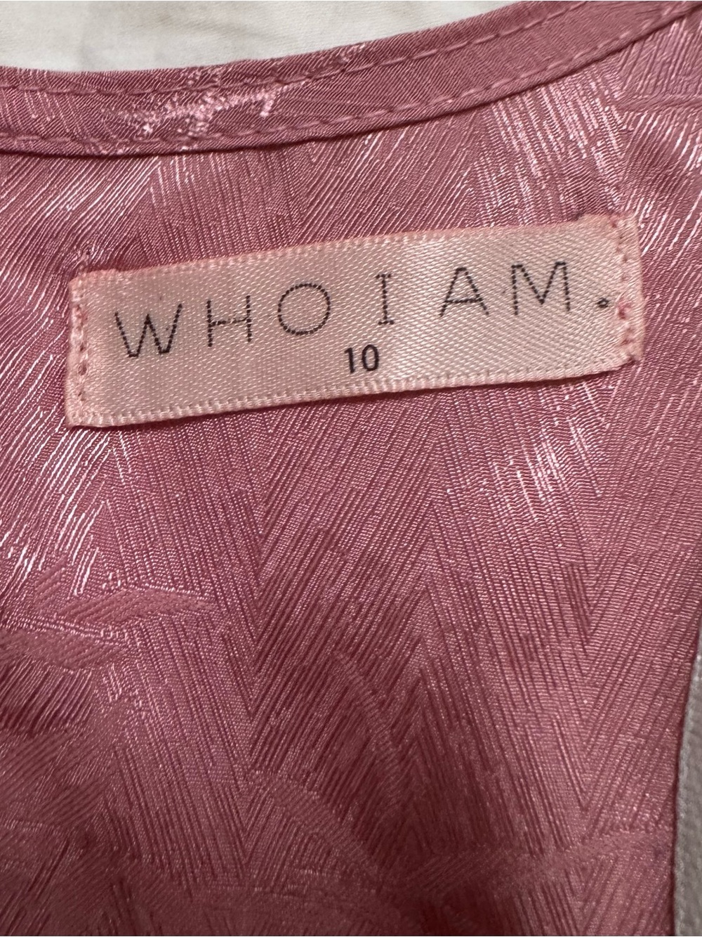 WHO I AM Mauve Pink Satin Jacquard Mini Dress Size 10 Puff Sleeve EUC - Picture 6 of 11